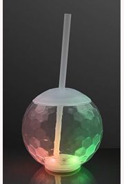 Light-up/ Flashing Disco Ball Plastic Drinking Cup with Straw