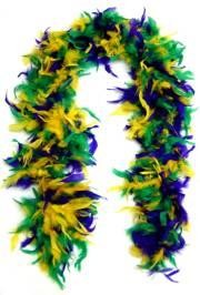 Great feather boas to complete your masquerade costume. Most popular colors for Mardi Gras are Purple, Green, Yellow-Gold.
