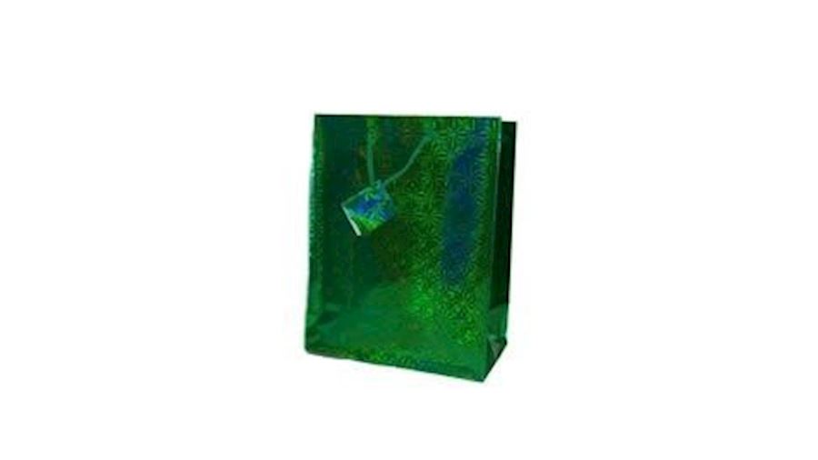 12 .5in x 10in x 5.5in Green Hologram Shopping Bag