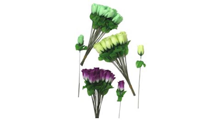 12in Purple/ Green/ Gold Silk Like Material Roses-