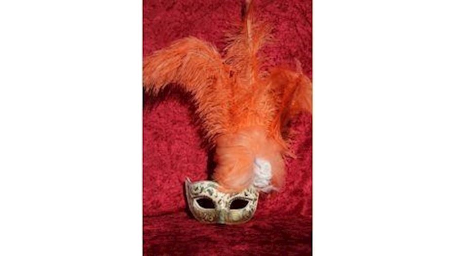 Orange and Gold Venetian Masquerade Mask with Ostr