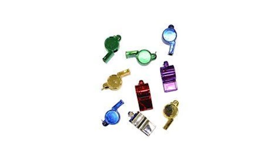 2 1/2in Metallic 6 Assorted Colors Whistles w/ Met