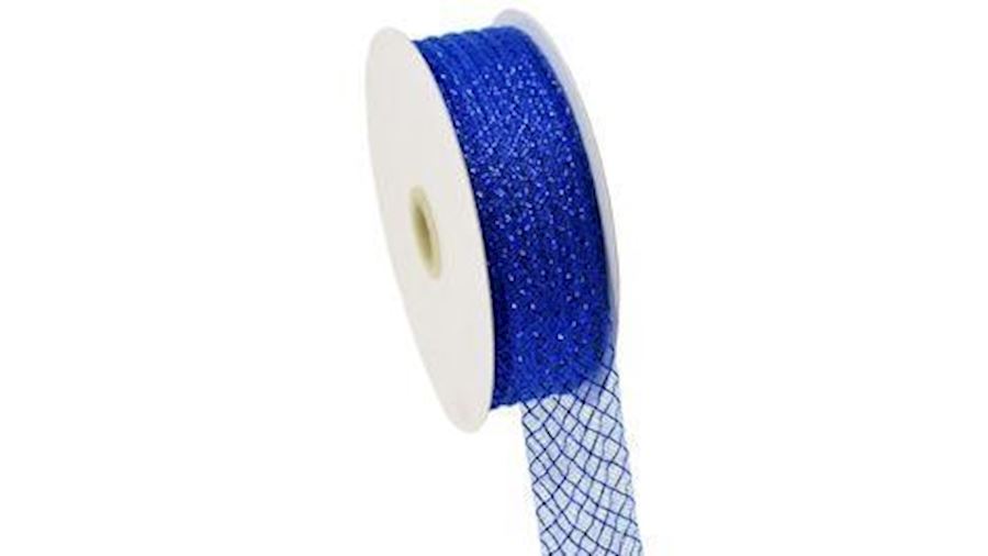 1.5in x 90ft Deco Flex Mesh Ribbon: Royal Blue w/ 