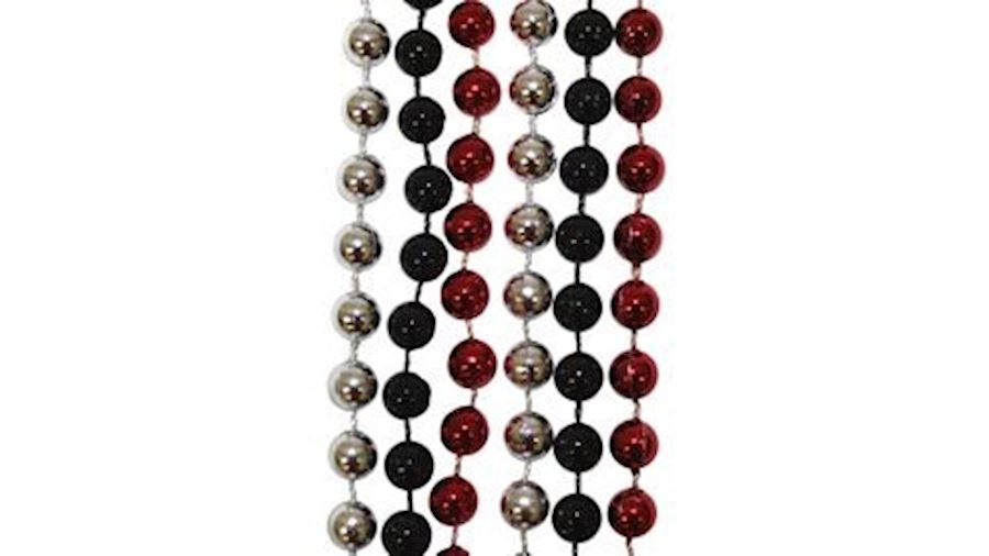 7mm 33in Red, Black, and Silver Mardi Gras Beads {