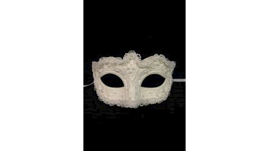 White Wedding Mask with Glitter Scrollwork and Pea