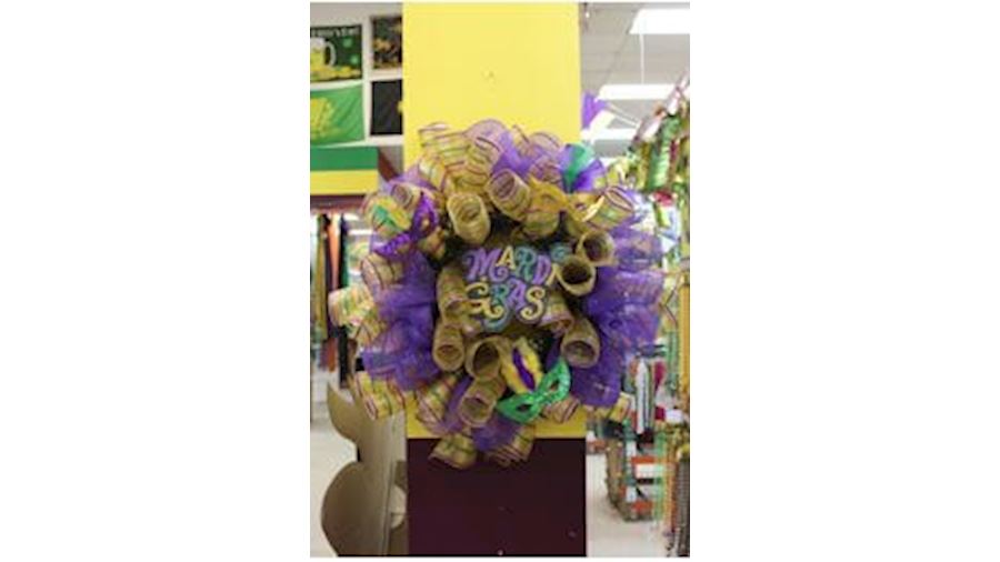 35in Mardi Gras Mesh Ribbon Wreath