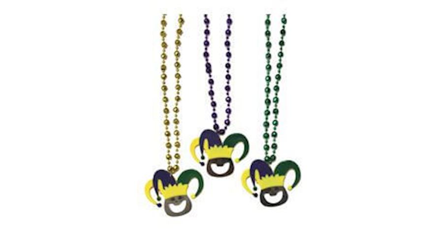 36in Mardi Gras Jester Bottle Opener Necklace-EA