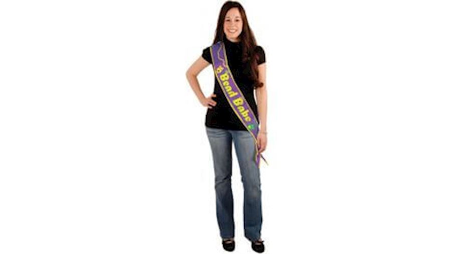 Mardi Gras Bead Babe Satin Sash-EA