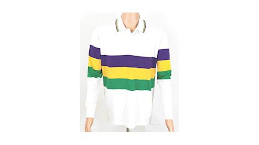 Unisex White Mardi Gras Style Rugby T-Shirt W/Long