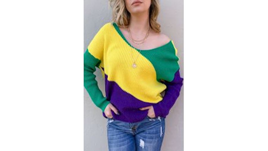 Mardi Gras Pullover/ Sweater Open Back Size Medium