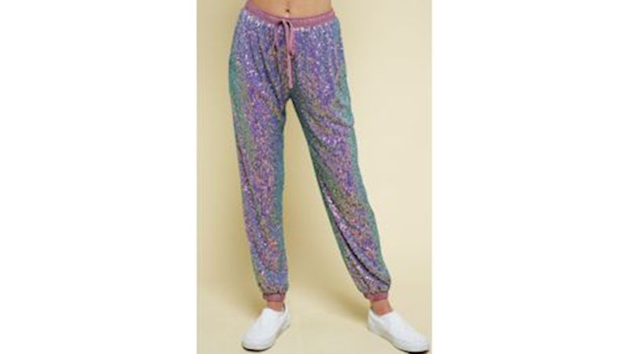 Mardi Gras Sequin Joggers with pockets Size LARGE