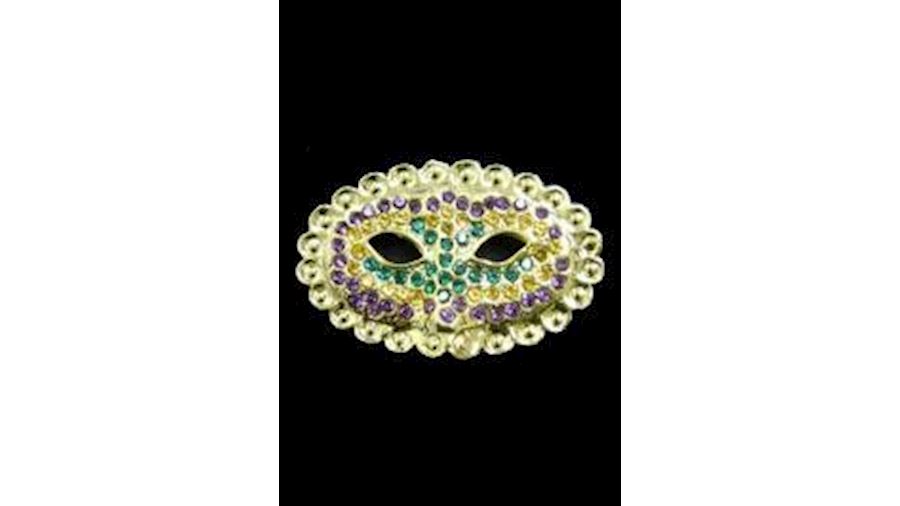 2in x 1.5in Purple/ Green/ Gold Rhinestone Mask Pi