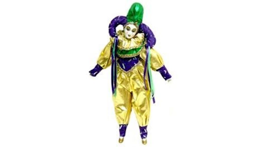 17in x 4in Purple/ Green/ Gold Doll With Gold Eyel