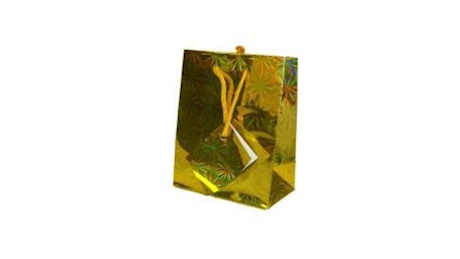 9in x 7in x 4in Gold Hologram Shopping Bag {st pat