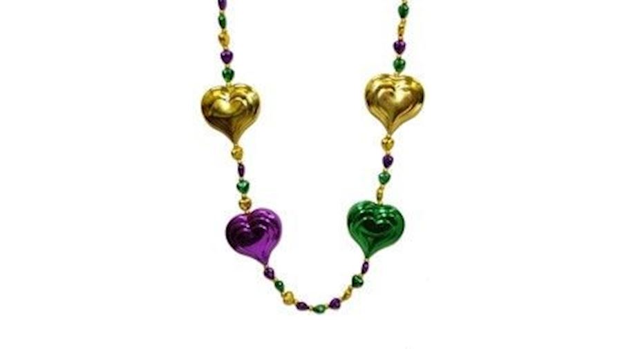 Large Heart Mardi Gras Necklace-CS