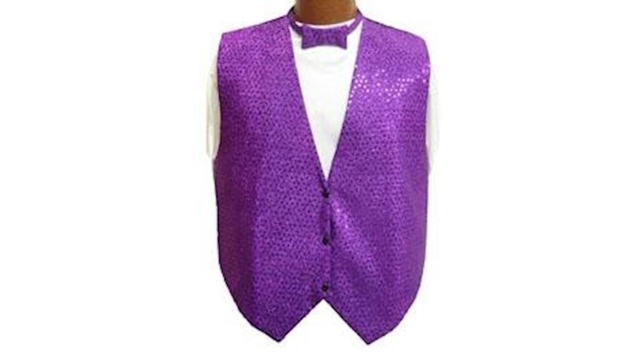 Sequined Purple Vest w/ Bow Tie X-Large