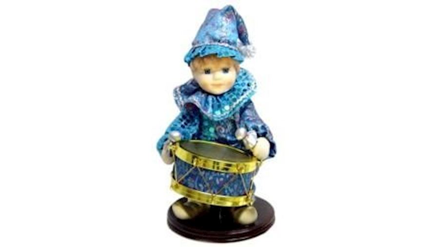 12in x5.5in Blue Baby With Drum On Wooden Stand