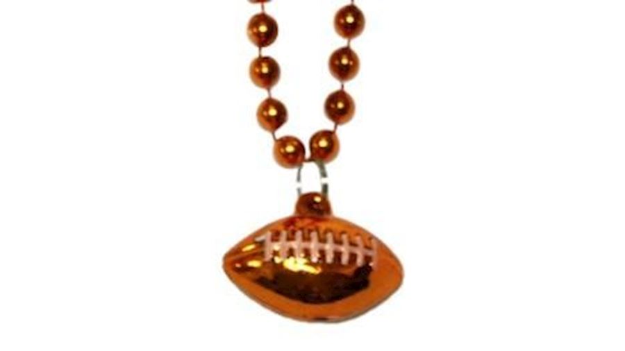 7mm 33in Orange Beads with Football Medallion{thro