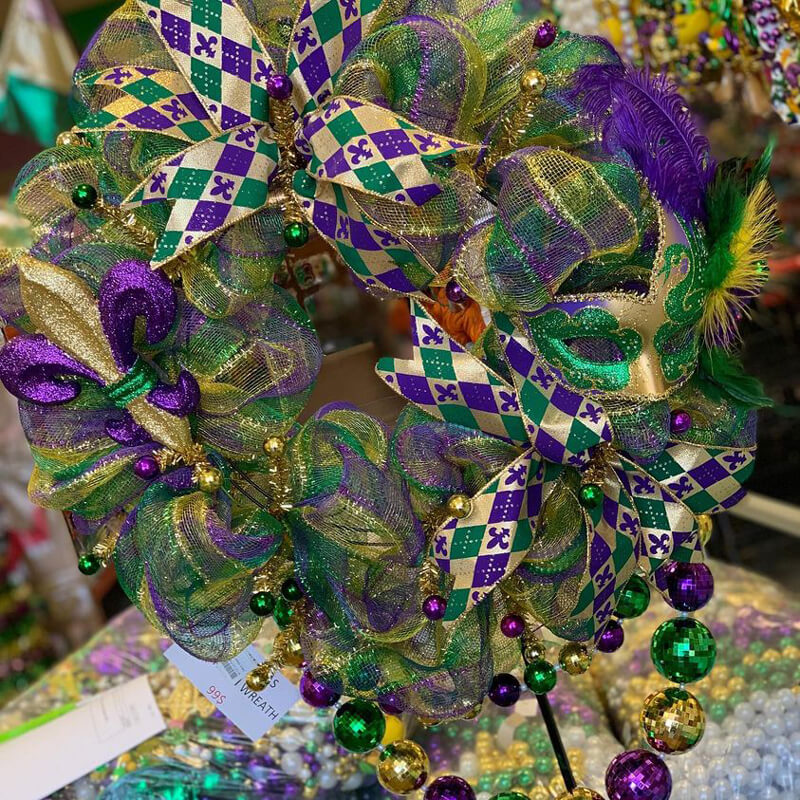 Custom Mardi Gras domino wreath