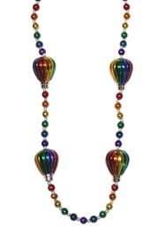 Rainbow color handstrung Mardi Gras beads with 4 hot air balloon inserts.