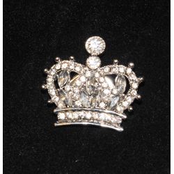 Rhinestone Silver Crown Pin w/ Magnet