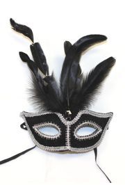 Black and Silver Feather Felt Mask
