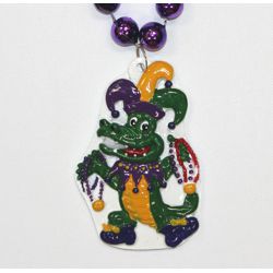 40in Long Mardi Gras Necklace with Jester Florida Alligator Medallion