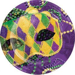 9in Mardi Gras Dinner Plates with Mask Design