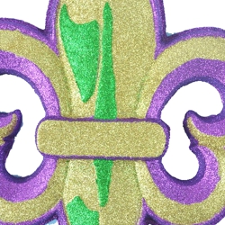 18in Tall Glittered Purple/ Green/ Gold Fleur-De-Lis Plaque