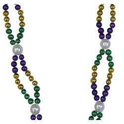 36in 8mm Mardi Gras Necklace with 12mm White Pearl Spacers