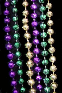 48in 7mm Disco Ball/ Faceted Metallic Purple/ Green/ Gold Mardi Gras Throw Beads