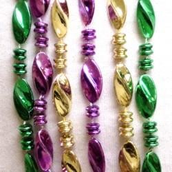 33in 23mm Purple/ Green/ Gold Twist/ Swirl Throw Beads