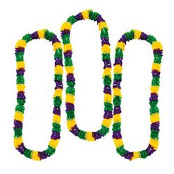 36in Plastic Mardi Gras Tri-Color Leis: Purple/ Green/ Gold