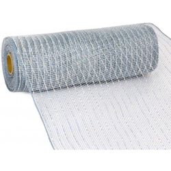 10in Wide x 30ft Long Poly Mesh Roll: Metallic Platinum Silver