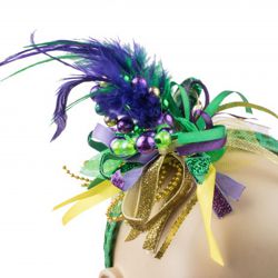 Mardi Gras Beaded Feather Headband