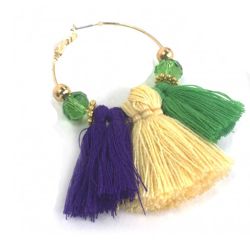 Mardi Gras Tassel Crystal Gold Hoop Earrings