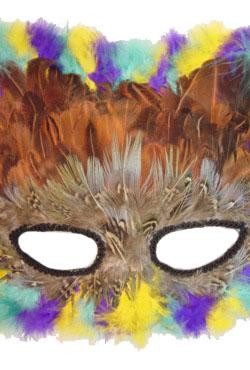 12in x 8.5in Molded Cat Feather Mask With Brown Feather