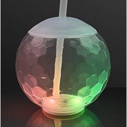 Light-up/ Flashing Disco Ball Plastic Drinking Cup with Straw 