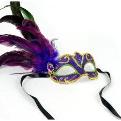 6.5in Wide x 3in Tall Mardi Gras Venetian Masks with Feathers and Glitter Accents