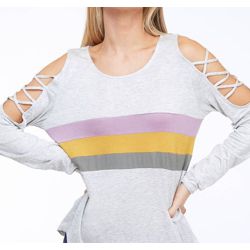 Long Sleeve Cross Strap Grey Mardi Gras Top/ T-Shirt Size Medium