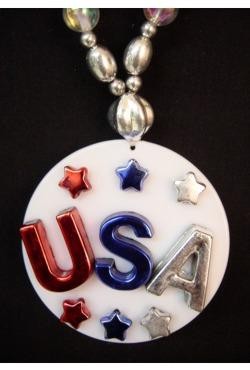 36in USA On White Disc with Red/ Blue/ Silver  Beads