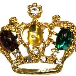 1in x 1in Mini Purple/ Green/ Gold Rhinestone Crown Pin/ Brooch