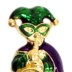 2in x 1in Purple/ Green/ Gold Jester Pin/ Brooch w/ Long Saxophone