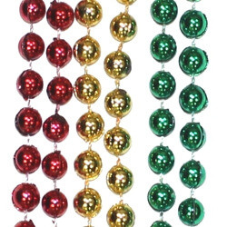 7mm 33in Metallic Red, Green, and Gold Mardi Gras Beads