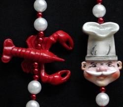 42in Chef/ Crawfish/ Lobster w/ Pearl Beads and Red Spacers
