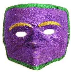 7in x 7in Plastic Purple Green or Gold Glitter Face Mask