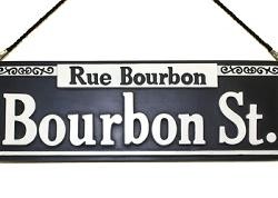 14.5in x 4 3/4in Polyresin/ Ceramic Bourbon Street Sign w/ Rope/ Cord For Hanging