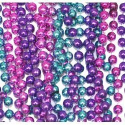 7mm 33in Metallic Purple, Hot Pink, and Turquoise Mardi Gras Beads 