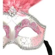 Light Pink and Silver Paper Mache Masquerade Mask With Light Pink Feathers