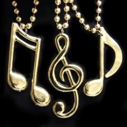 36in 10mm Met Gold Bead w/ 3 Big Musical Notes